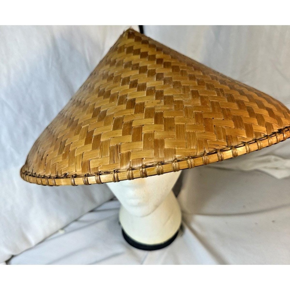 Woven Bamboo Conical Asian Chinese Korean Farmer Hat 15 Inch